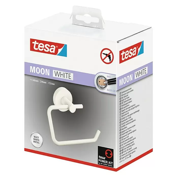 Tesa Toilettenpapierhalter Moon - Ohne Deckel, Weiß, Matt - Diagonale Ansicht