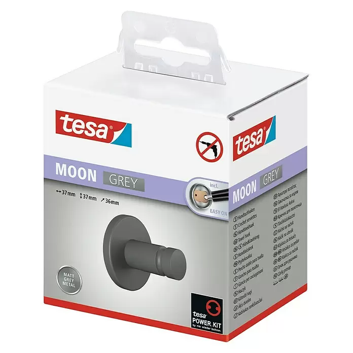 Tesa Handtuchhaken Moon - Grau, Matt - Diagonale Ansicht