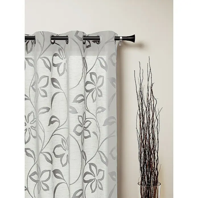 Cortina con ollaos Toano - An x Al: 140 x 280 cm, 100% Poliéster, Blanco/Gris - Primer plano