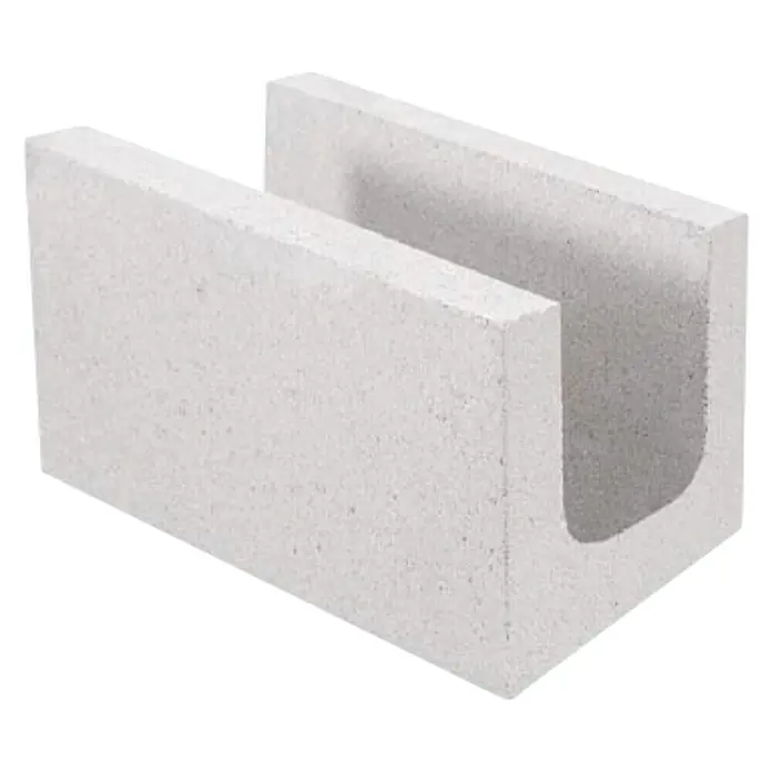 BHS Zaragoza Bloque de hormigón poroso Dintel liso U - 40 x 20 x 20 cm, Blanco, Hormigón - Vista angular
