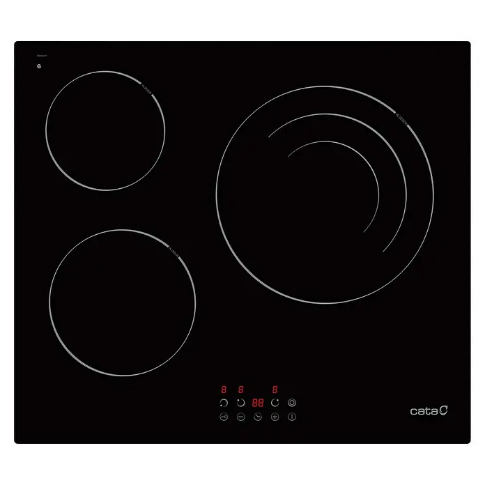 Cata Placa de cocción vitrocerámica TDG 6003 BK - Zonas de cocción: 3 ud., Eléctrico, Indicador de calor residual - Vista superior
