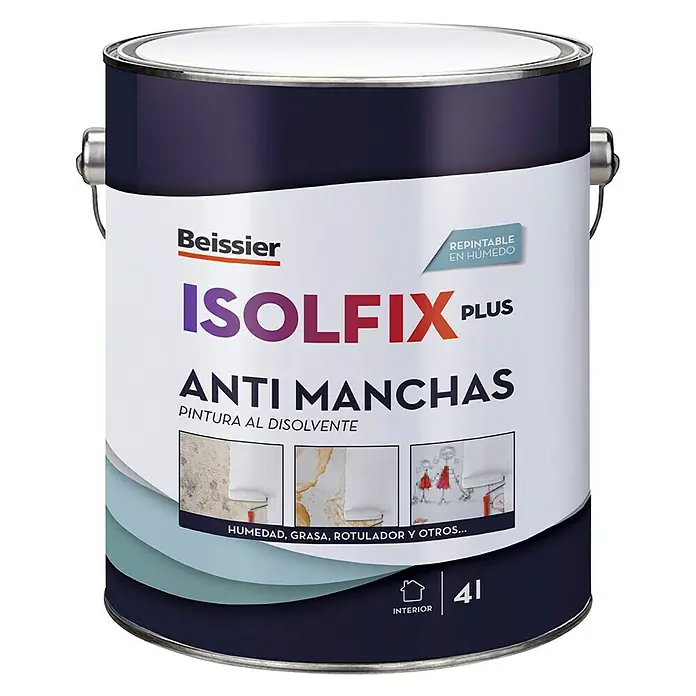 Beissier Pintura antimanchas Isolfix Plus - Blanco, 4 l, Mate - Vista frontal