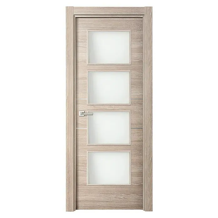 Puerta acristalada Roble Gris vidriera 200AL - 72,5 x 203 cm, Derecha, Roble Gris, Macizo, Vidriera - Vista frontal
