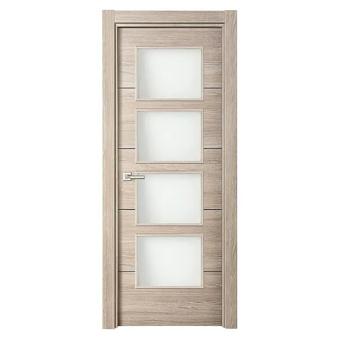Puerta acristalada Roble Gris vidriera 400 - 82,5 x 203 cm, Derecha, Roble Gris, Macizo, Vidriera - Vista frontal