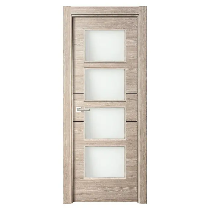 Puerta acristalada Roble Gris vidriera 200 - 72,5 x 203 cm, Derecha, Roble Gris, Macizo, Vidriera - Vista frontal