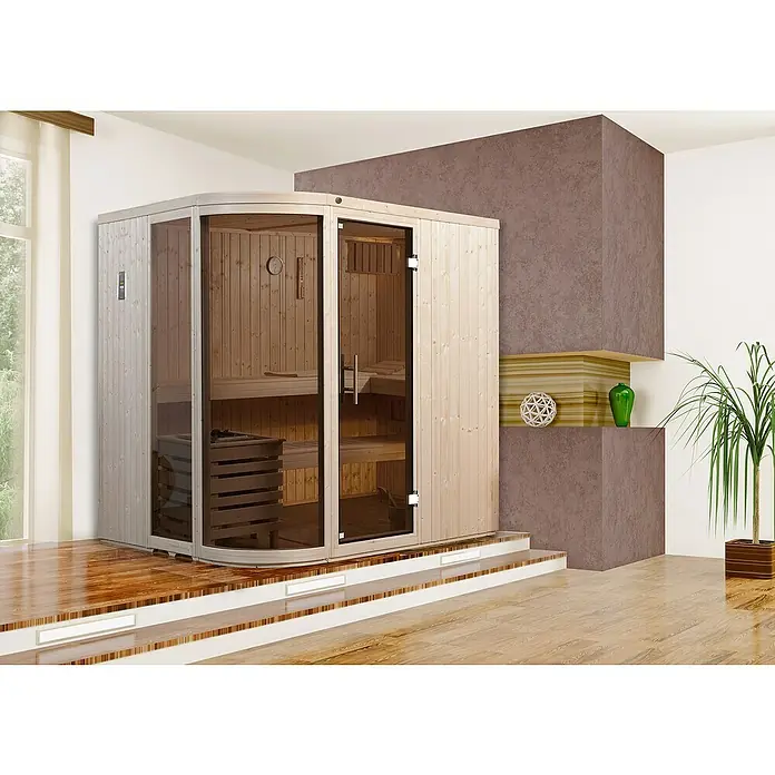 Weka Elementsauna Sara 1 - Mit 7,5 kW Saunaofen mit externer Steuerung, Material Tür: Ganzglas, 194 x 194 x 199 cm - Stimmungsaufnahme