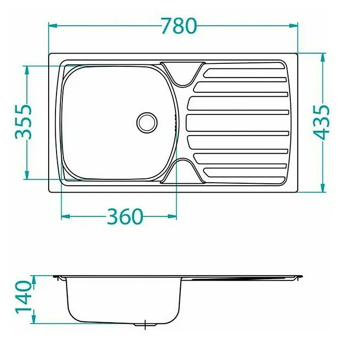 Alveus Ugradbeni sudoper Basic 170 - 78 x 43,5 cm, Plemeniti čelik - Skica