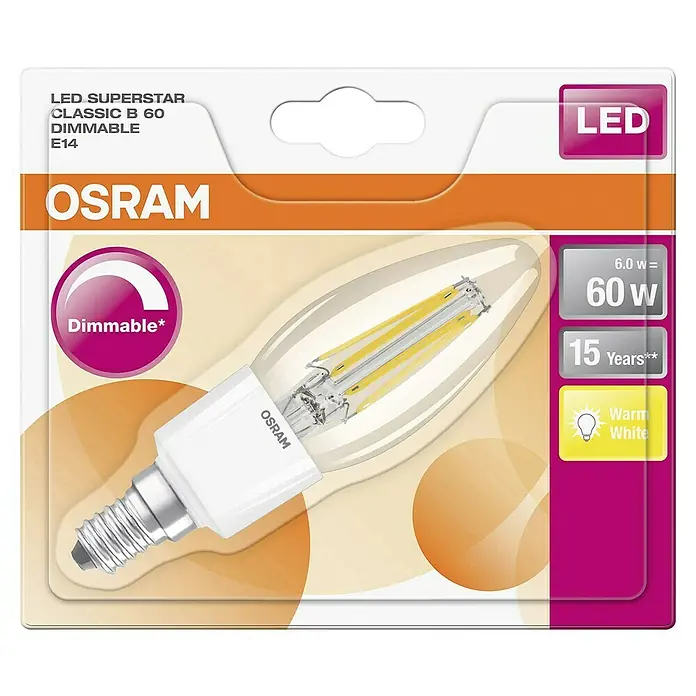 Osram Bombilla LED Superstar Classic - E14, 6 W, 827 lm - Vista frontal