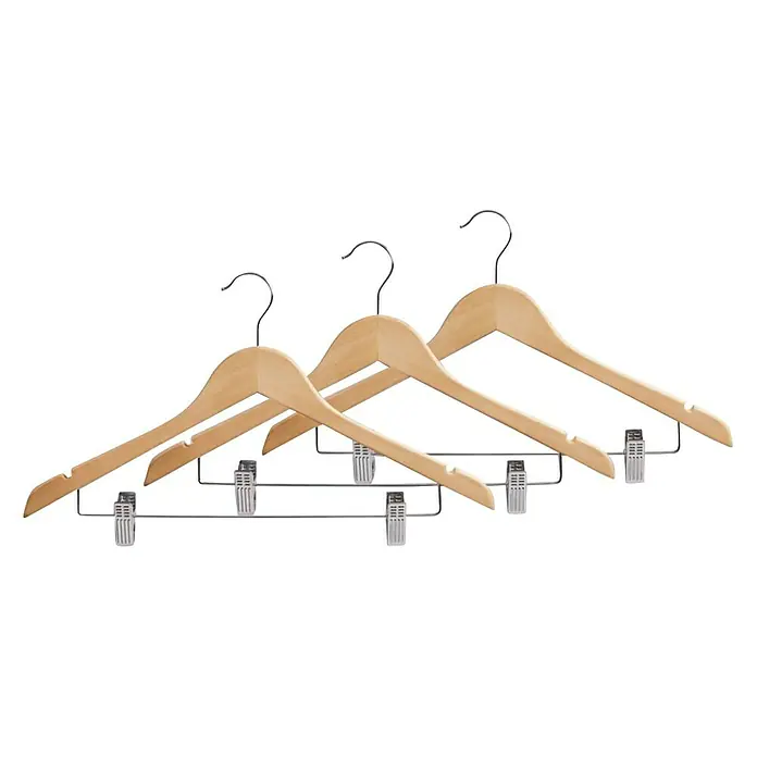 Percha para ropa set clip falda - 3 piezas, Madera - Vista frontal
