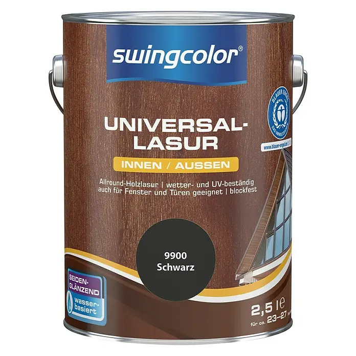 swingcolor Universal-Lasur - Schwarz, 2,5 l, Seidenglänzend, Wasserbasiert - Vorderansicht