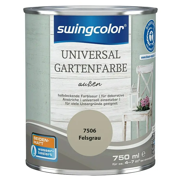 swingcolor Farblasur Universal-Gartenfarbe - Felsgrau, 750 ml, Seidenmatt - Vorderansicht