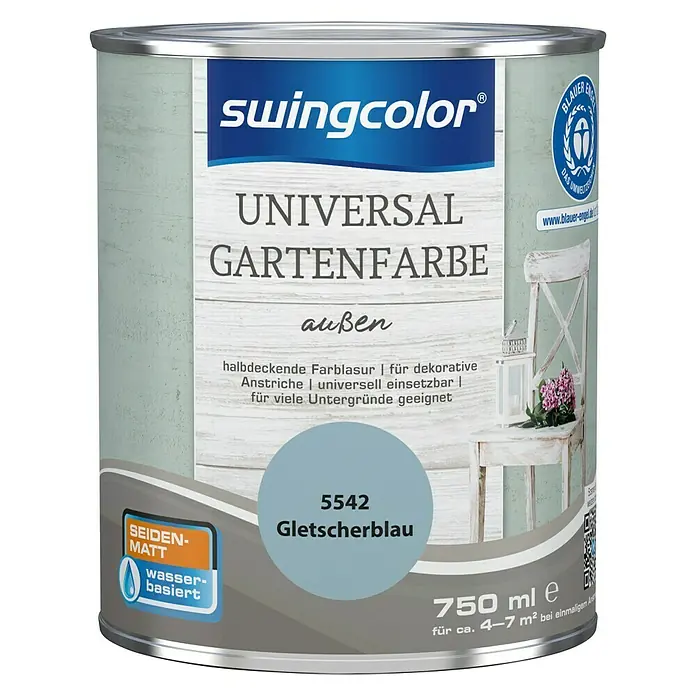 swingcolor Farblasur Universal-Gartenfarbe - Gletscherblau, 750 ml, Seidenmatt - Vorderansicht