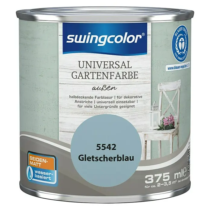 swingcolor Farblasur Universal-Gartenfarbe - Gletscherblau, 375 ml, Seidenmatt - Vorderansicht
