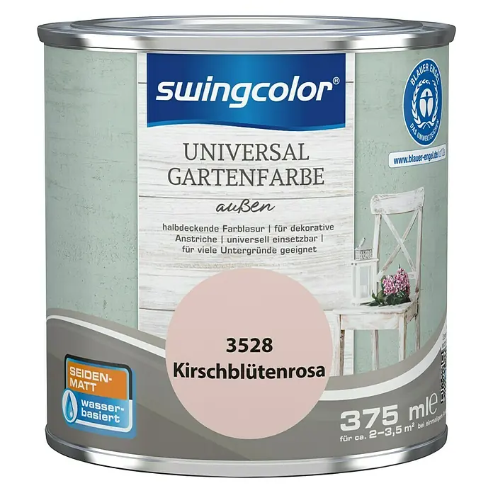 swingcolor Farblasur Universal-Gartenfarbe - Kirschblütenrosa, 375 ml, Seidenmatt - Vorderansicht