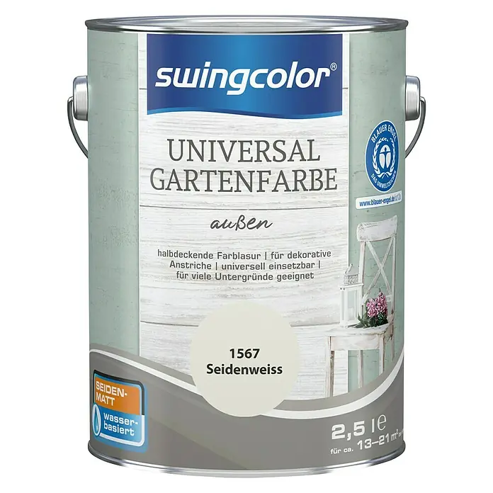 swingcolor Farblasur Universal-Gartenfarbe - Seidenweiß, 2,5 l, Seidenmatt - Vorderansicht