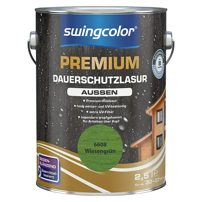swingcolor Premium Dauerschutzlasur - Wiesengrün, 2,5 l, Seidenglänzend, Lösemittelbasiert - Vorderansicht