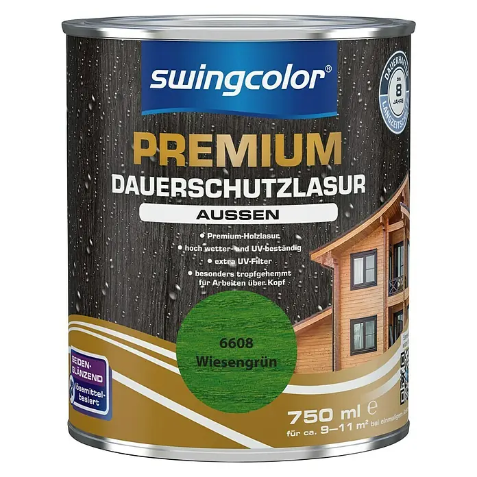 swingcolor Premium Dauerschutzlasur - Wiesengrün, 750 ml, Seidenglänzend, Lösemittelbasiert - Vorderansicht