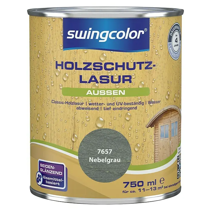 swingcolor Holzschutzlasur - Nebelgrau, 750 ml, Seidenglänzend, Lösemittelbasiert, Alkydharz - Vorderansicht
