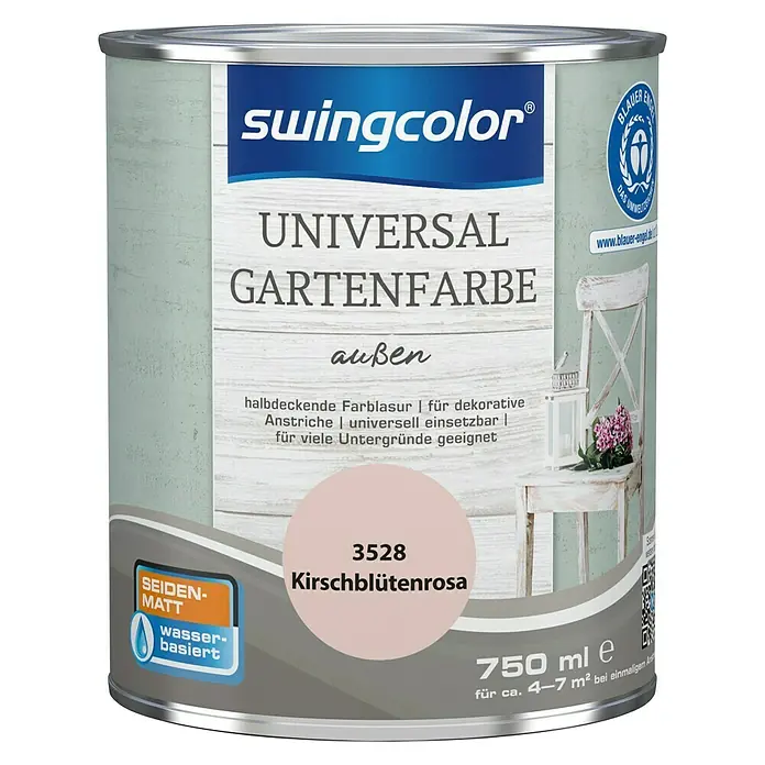 swingcolor Farblasur Universal-Gartenfarbe - Kirschblütenrosa, 750 ml, Seidenmatt - Vorderansicht