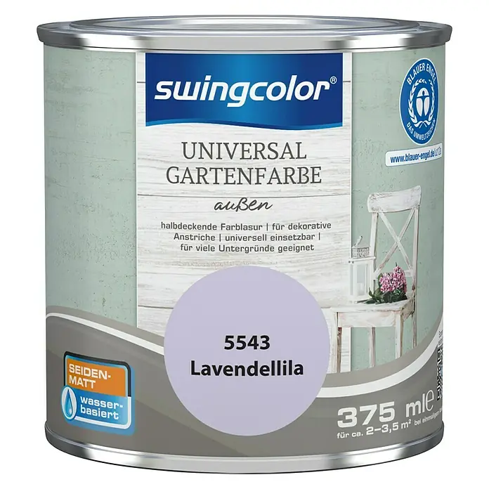 swingcolor Farblasur Universal-Gartenfarbe - Lavendellila, 375 ml, Seidenmatt - Vorderansicht