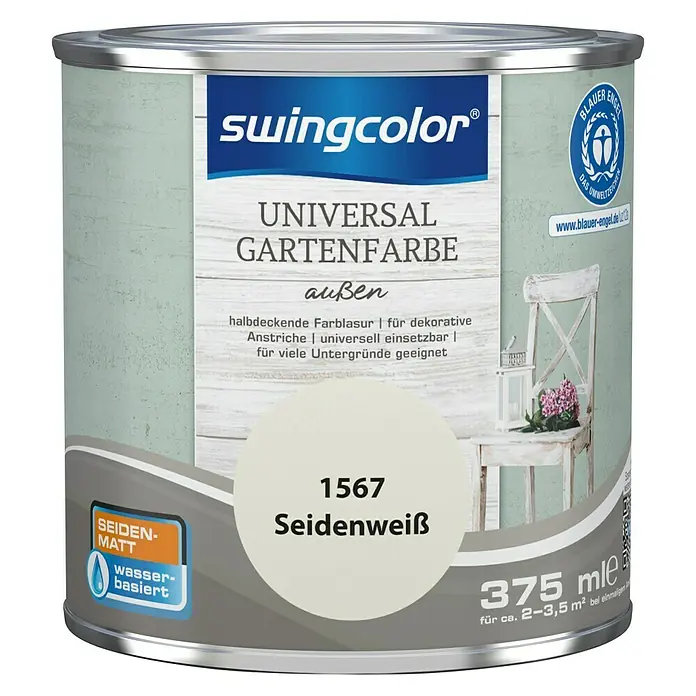 swingcolor Farblasur Universal-Gartenfarbe - Seidenweiß, 375 ml, Seidenmatt - Vorderansicht
