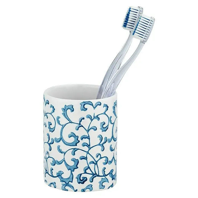 Wenko Kupaonska čaša Mirabello - Promjer: 8 cm, Keramika, Bijelo-plave boje - Pogled sprijeda