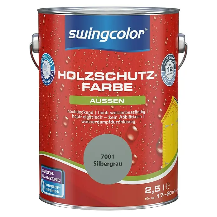 swingcolor Holzschutzfarbe - Silbergrau, 2,5 l, Seidenglänzend, Wasserbasiert - Vorderansicht