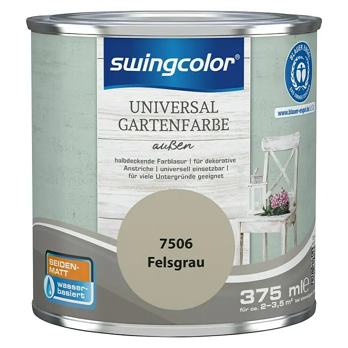 swingcolor Farblasur Universal-Gartenfarbe - Felsgrau, 375 ml, Seidenmatt - Vorderansicht