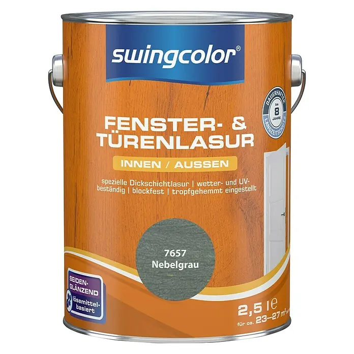 swingcolor Fenster- & Türenlasur - Nebelgrau, 2,5 l, Seidenglänzend, Lösemittelbasiert - Vorderansicht