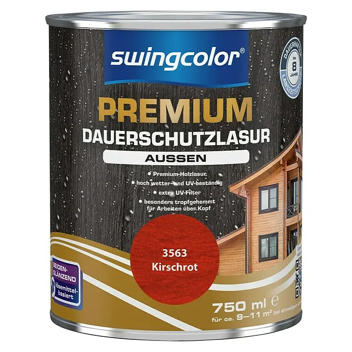 swingcolor Premium Dauerschutzlasur - Kirschrot, 750 ml, Seidenglänzend, Lösemittelbasiert - Vorderansicht