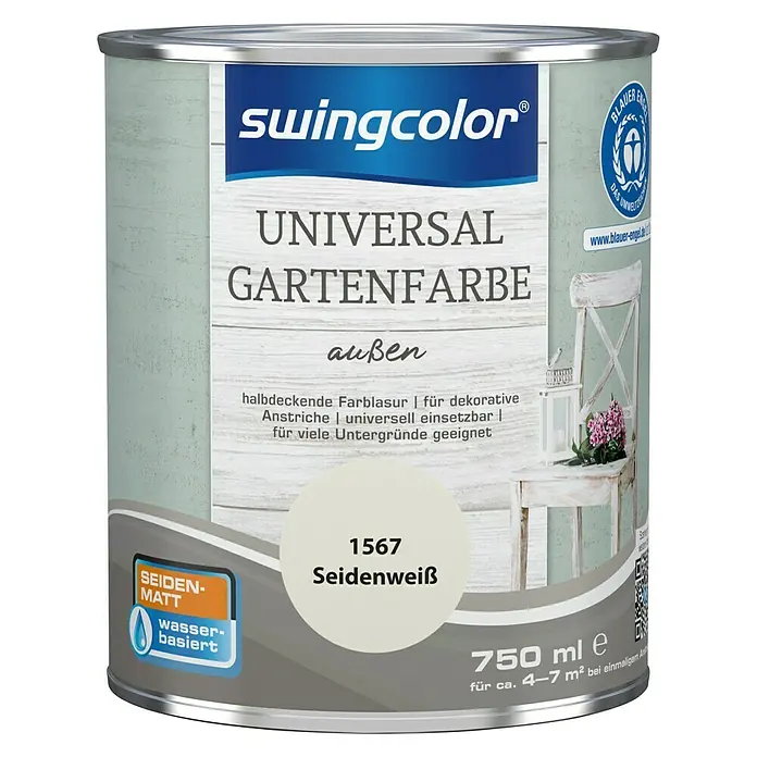 swingcolor Farblasur Universal-Gartenfarbe - Seidenweiß, 750 ml, Seidenmatt - Vorderansicht