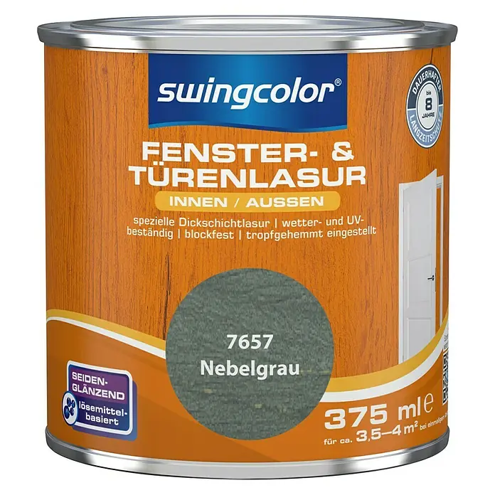 swingcolor Fenster- & Türenlasur - Nebelgrau, 375 ml, Seidenglänzend, Lösemittelbasiert - Vorderansicht