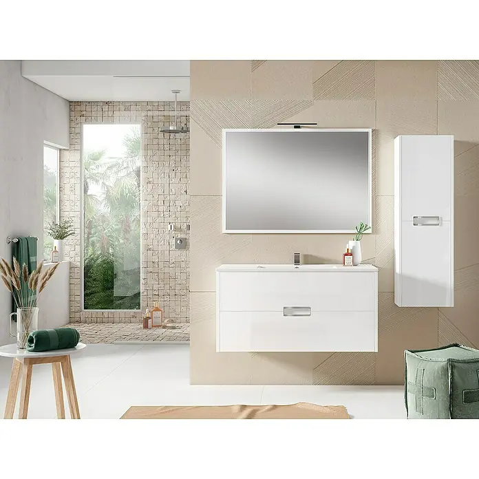 Mueble de lavabo Montana - 45 x 80 x 50 cm, Blanco, Brillo - Foto ambiente