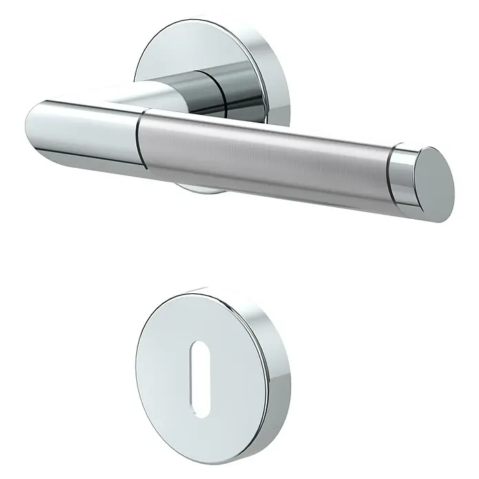 Diamond Doors Creative Zimmertürgarnitur Nebraska - Türstärke: 40 mm - 45 mm, Buntbart BB, Edelstahl, L-Form - Diagonale Ansicht