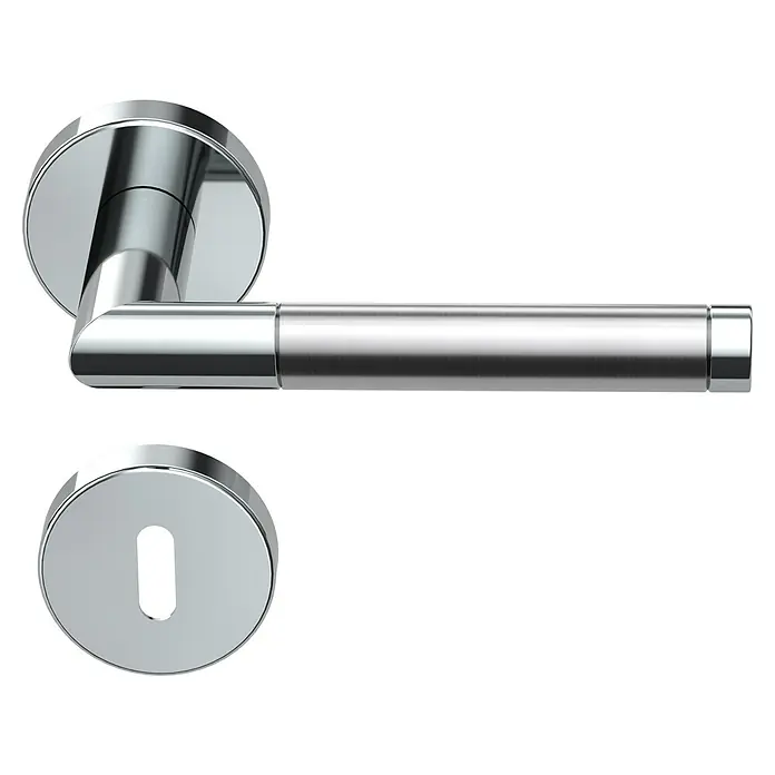 Diamond Doors Creative Zimmertürgarnitur Nebraska - Türstärke: 40 mm - 45 mm, Buntbart BB, Edelstahl, L-Form - Diagonale Ansicht