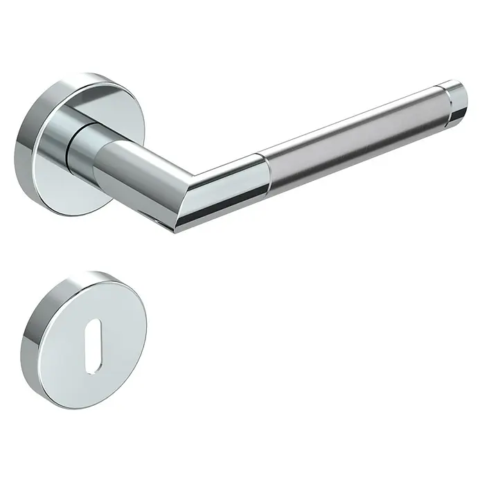 Diamond Doors Creative Zimmertürgarnitur Nebraska - Türstärke: 40 mm - 45 mm, Buntbart BB, Edelstahl, L-Form - Diagonale Ansicht