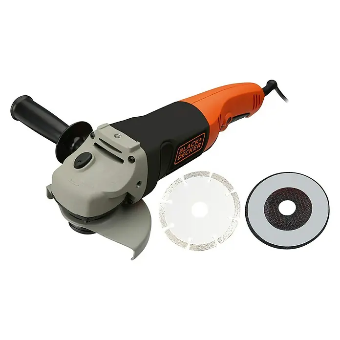 Black+Decker Winkelschleifer KG1202K-QS - 1.200 W, Durchmesser Scheibe: 125 mm, Leerlaufdrehzahl: 11.000 U/min - Diagonale Ansicht