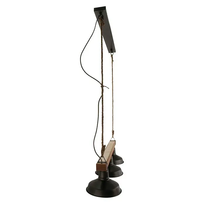 Pendelleuchte - 40 W, Stahl-schwarz/Holz, E27 - Diagonale Ansicht