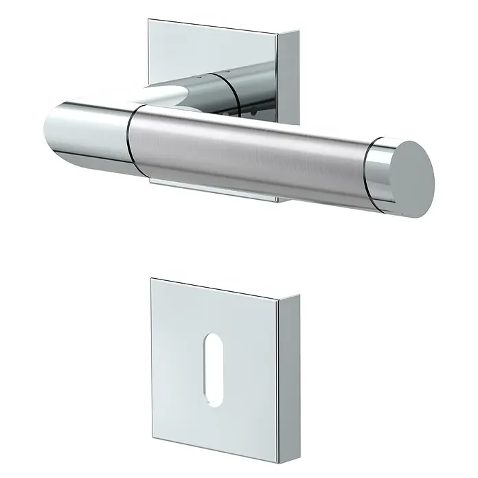 Diamond Doors Creative Zimmertürgarnitur Georgia - Türstärke: 40 mm - 45 mm, Buntbart BB, Edelstahl, L-Form - Diagonale Ansicht