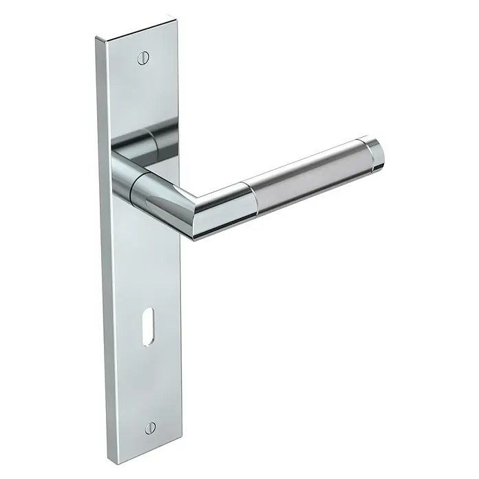 Diamond Doors Creative Zimmertürgarnitur Louisiana - Türstärke: 40 mm - 45 mm, Buntbart BB, Edelstahl, L-Form - Diagonale Ansicht