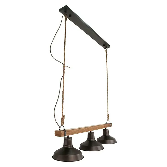 Pendelleuchte - 40 W, Stahl-schwarz/Holz, E27 - Diagonale Ansicht
