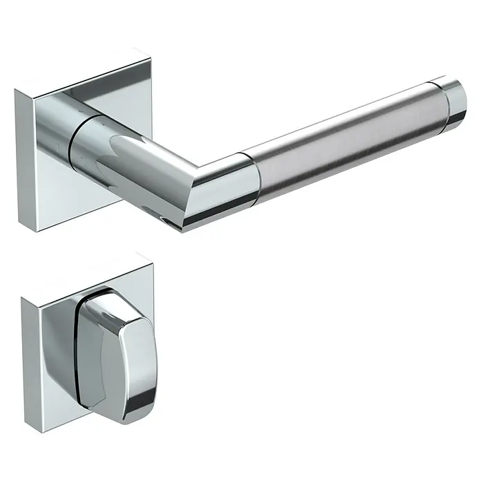 Diamond Doors Creative Zimmertürgarnitur WC Georgia - Türstärke: 40 mm - 45 mm, Schlitzkopf/Olive SK/OL, Edelstahl, L-Form - Diagonale Ansicht