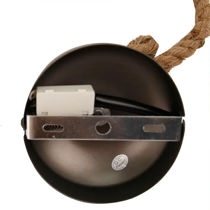 Pendelleuchte rund - 40 W, Stahl-schwarz/Holz, E27 - Detailaufnahme