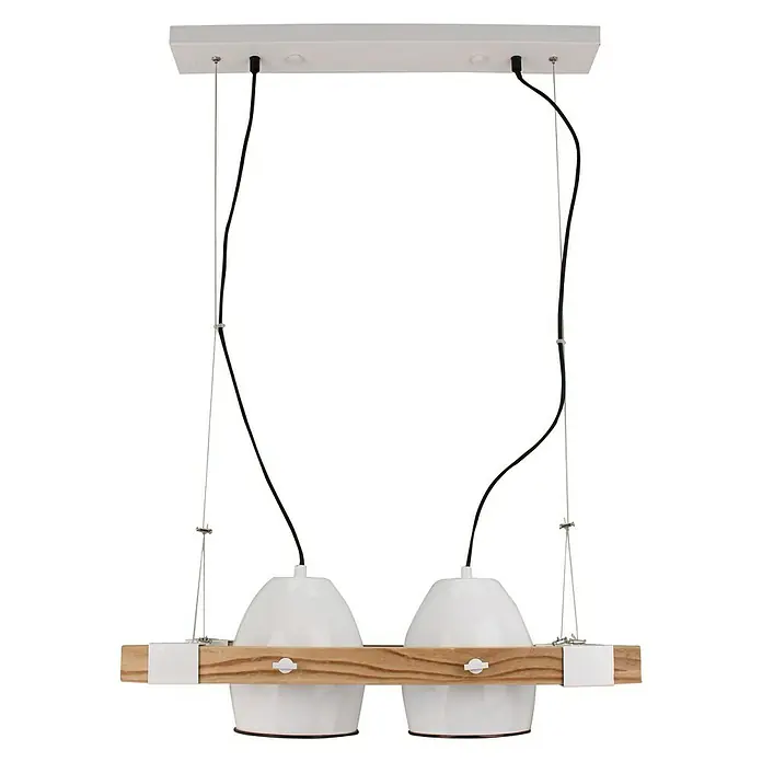 Pendelleuchte - 40 W, Weiß/Holz, E27 - Vorderansicht