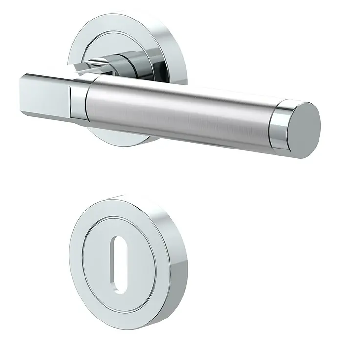 Diamond Doors Creative Zimmertürgarnitur Maine - Türstärke: 40 mm - 45 mm, Buntbart BB, Edelstahl, L-Form - Diagonale Ansicht