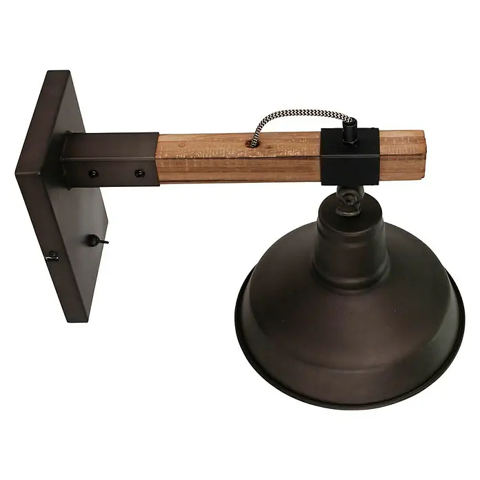 Wandleuchte - 40 W, Schwarz Stahl/Holz, E27 - Diagonale Ansicht