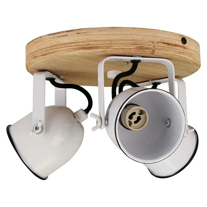 Deckenstrahler rund - 40 W, Weiß/Holz, GU10 - Diagonale Ansicht