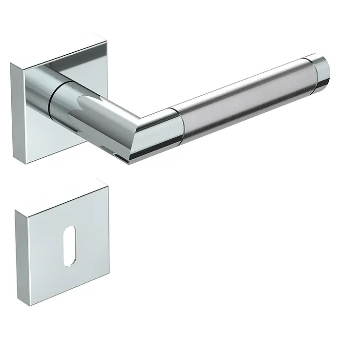 Diamond Doors Creative Zimmertürgarnitur Georgia - Türstärke: 40 mm - 45 mm, Buntbart BB, Edelstahl, L-Form - Diagonale Ansicht