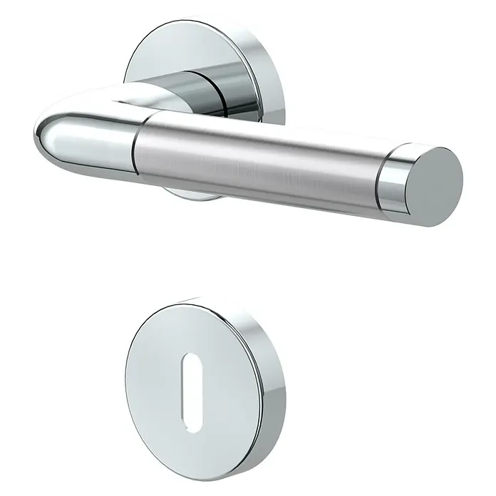 Diamond Doors Creative Zimmertürgarnitur Maryland - Türstärke: 40 mm - 45 mm, Buntbart BB, Edelstahl, L-Form - Diagonale Ansicht