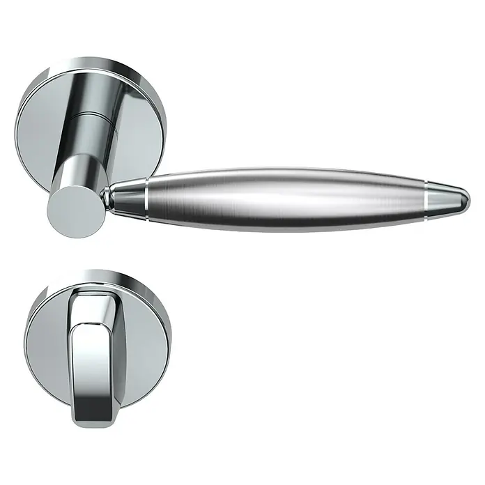 Diamond Doors Creative Zimmertürgarnitur WC Ohio - Türstärke: 40 mm - 45 mm, Schlitzkopf/Olive SK/OL, Edelstahl, L-Form - Diagonale Ansicht